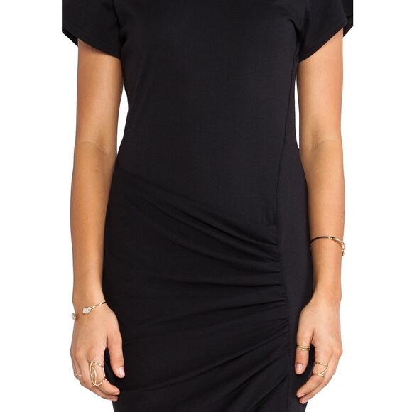 Theory Sunly Black Short Sleeve Shirred Gathered Mini T-shirt Slim Fit Dress - Picture 3 of 14